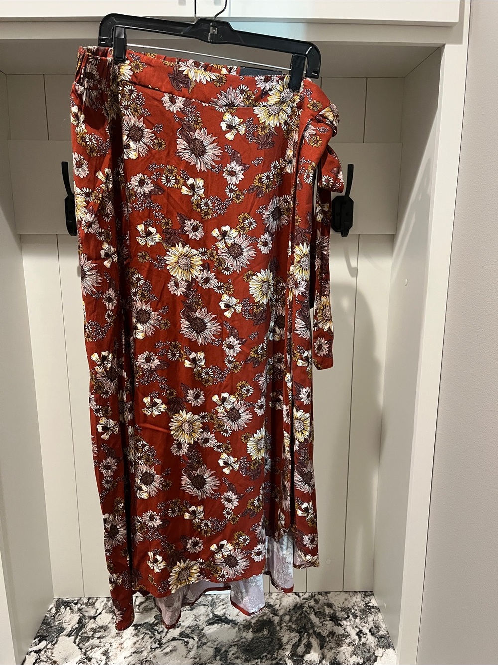 NEW Maurices Rust Floral Maxi Skirt with Tie